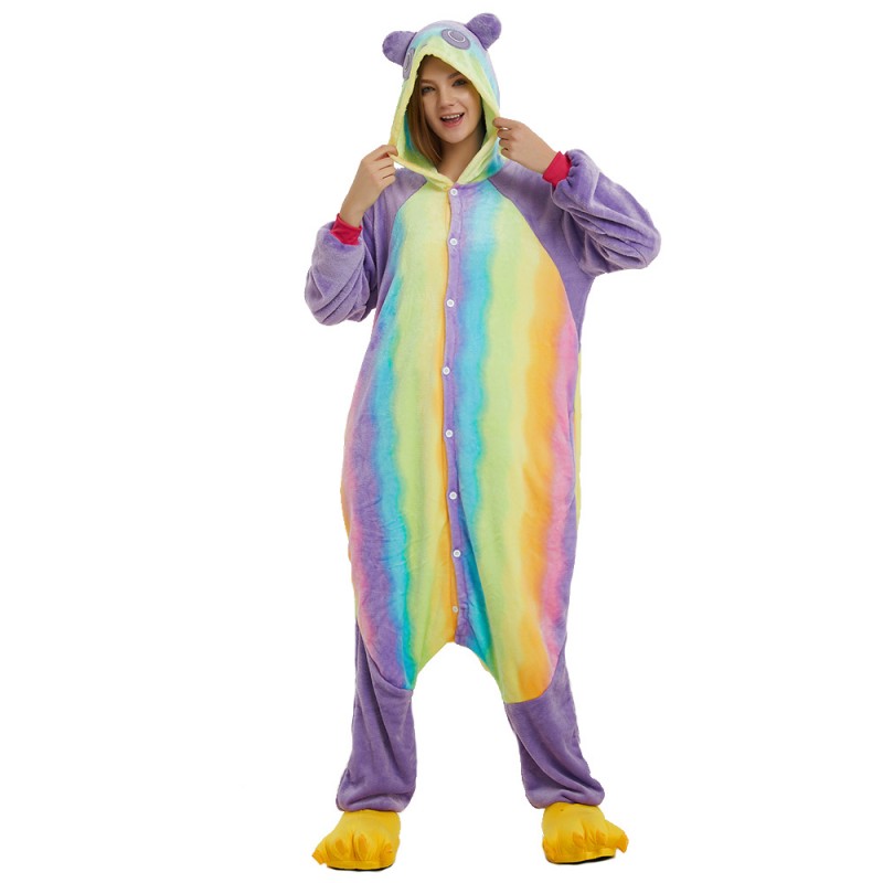 Adult Colorful Panda Kigurumi Animal Onesie Pajama Costumes