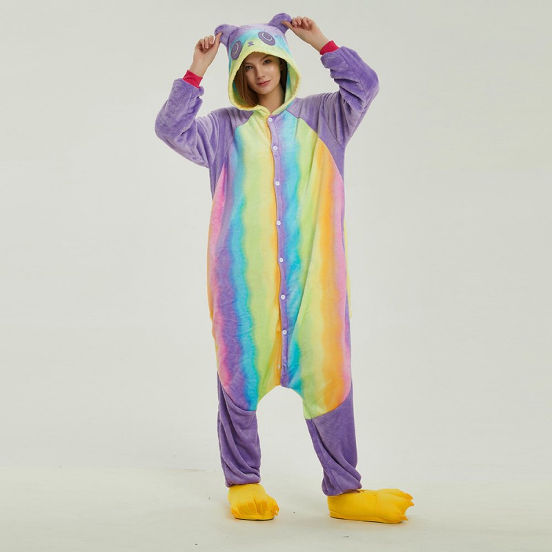 Adult Colorful Panda Kigurumi Animal Onesie Pajama Costumes