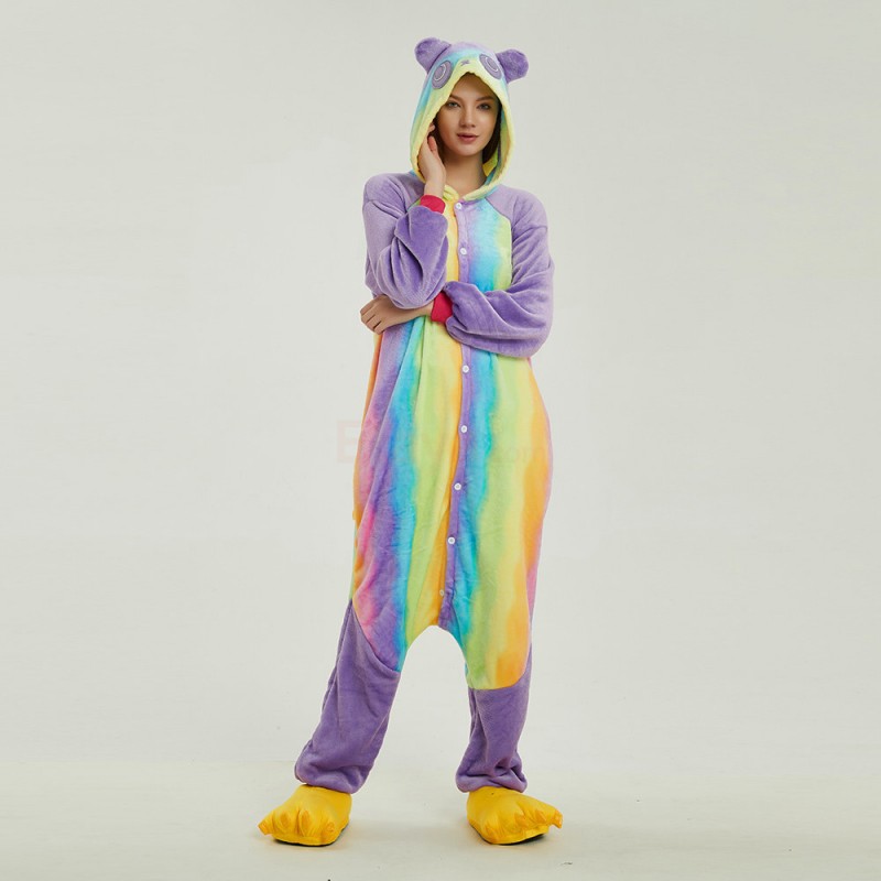 Adult Colorful Panda Kigurumi Animal Onesie Pajama Costumes