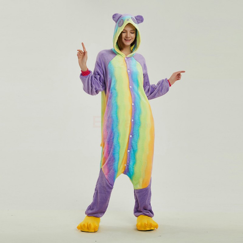 Adult Colorful Panda Kigurumi Animal Onesie Pajama Costumes