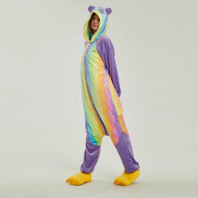 Adult Colorful Panda Kigurumi Animal Onesie Pajama Costumes