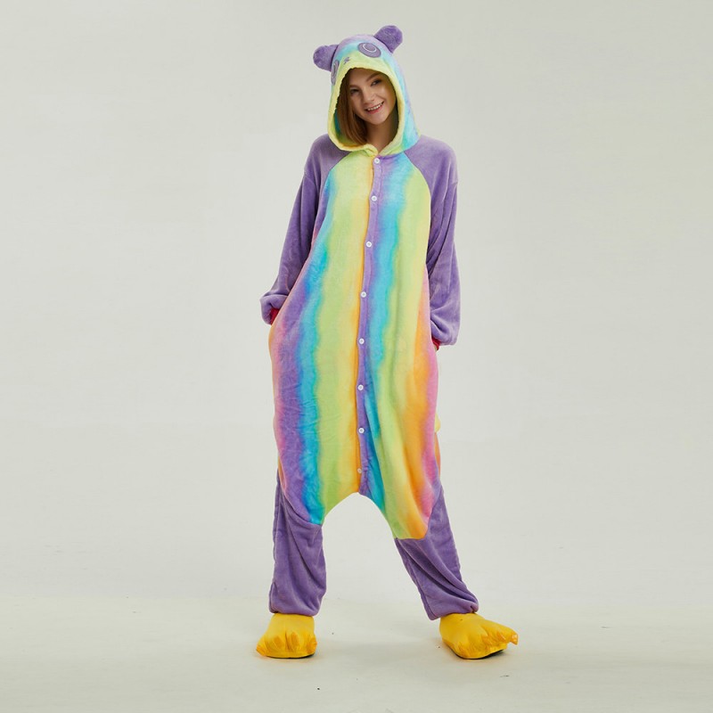 Adult Colorful Panda Kigurumi Animal Onesie Pajama Costumes