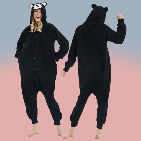 Black Kigurumi Adult Polar Fleece Pajamas Kumamon Onesie