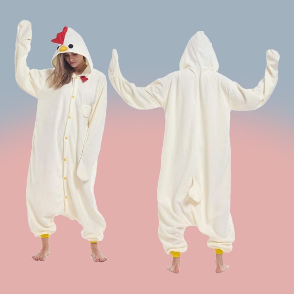 Fleece Cartoon Halloween Kigurumi White Rooster Onesie Pajamas